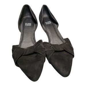 Eileen Fisher Black Hilly Suede d'Orsay Shoes Flat Heel Women's Size 8.5 Leather